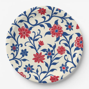 Prato De Papel Floral Vintage Elegante 4 de julho Placa de Papel