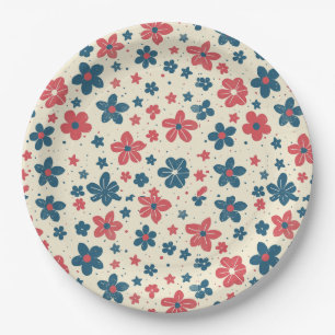 Prato De Papel Floral Vintage Elegante 4 de julho Placa de Papel