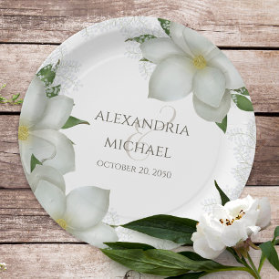 Prato De Papel Floral Watercolor Magnolia Flor Elegante Blooms