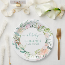 Prato De Papel Floral Watercolor Pastel Wreath Oh Baby