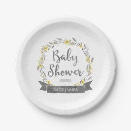 Prato De Papel Flores amarelas e Chá de fraldas de coroa Cinza