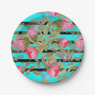 Prato De Papel Flores aquáticas sem costura rosas cor-de-rosa rom