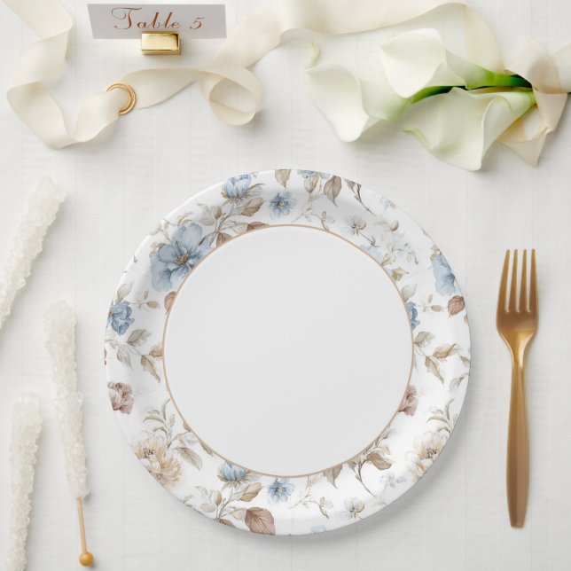 Prato De Papel Flores Azuis Bonitas Românticas Casamento (Casamento)