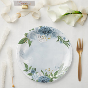 Prato De Papel flores azuis e brancas botânicas