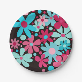 Prato De Papel Flores azuis e cor-de-rosa