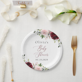 Prato De Papel Flores Borgonhetas, Flores Rosa, Boho, Chá de fral