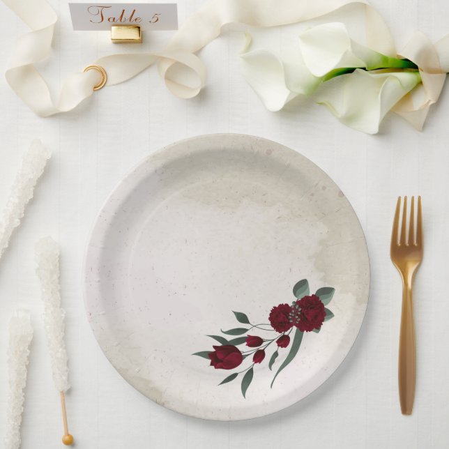 Prato De Papel Flores borgonhetas verdes (Casamento)