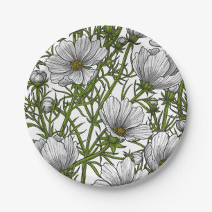 Prato De Papel Flores brancas do cosmos