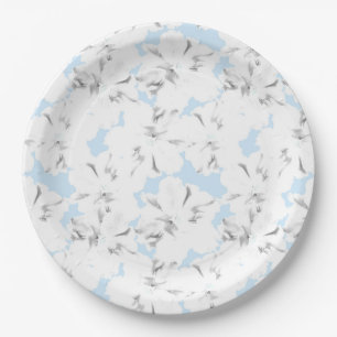Prato De Papel Flores brancas em azul claro.
