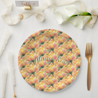 Prato De Papel Flores com nome personalizado personalizado
