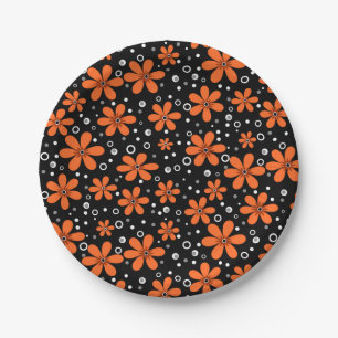 Prato De Papel Flores cor de laranja brilhantes sobre fundo preto