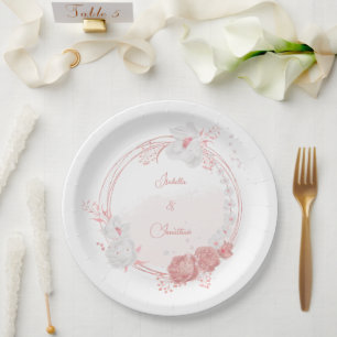 Prato De Papel flores cor-de-rosa e brancas botânicas casamento