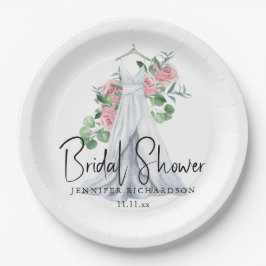 Prato De Papel Flores cor-de-rosa elegantes e verde - chá de pane