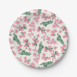 Prato De Papel Flores Costeiras Pintadas de Rosa e Verde