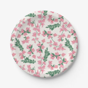 Prato De Papel Flores Costeiras Pintadas de Rosa e Verde