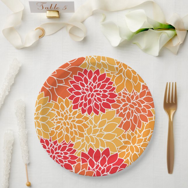 Prato De Papel Flores Dahlia, Padrão De Flores, Laranja Dahlia (Casamento)
