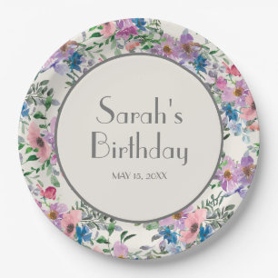 Prato De Papel Flores De Água Rosa Púrpura A Azul Creme 16