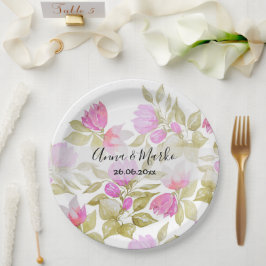 Prato De Papel Flores de Aguarela Violeta Rosa Pintadas à Mão
