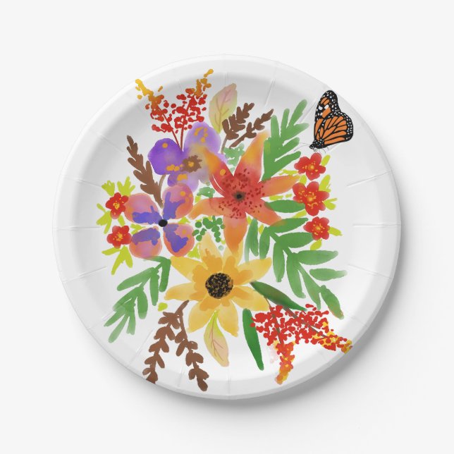 Prato De Papel Flores De Aquarela 02 Chapas De Papel Personalizad (Frente)