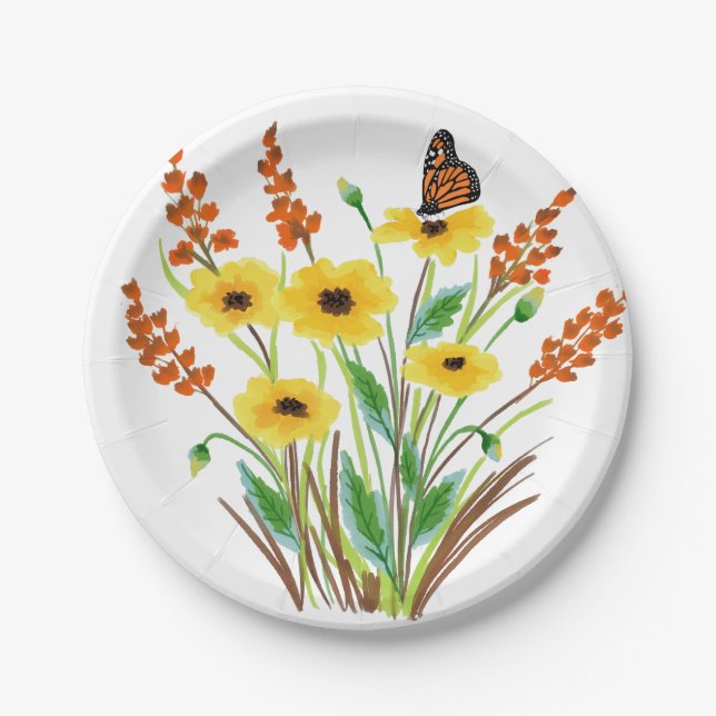 Prato De Papel Flores de Aquarela 07 Chapas de Papel Personalizad (Frente)