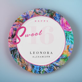 Prato De Papel Flores De Aquarela Doce Dezesseis 16 Rosa