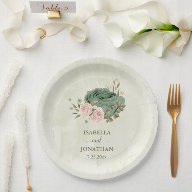 Prato De Papel flores de beijo de noiva verde sálvia casamento (Casamento)
