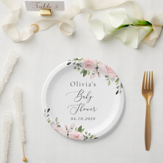 Prato De Papel Flores de Blush, Flores Rosa, Boho, Chá de fraldas (Casamento)