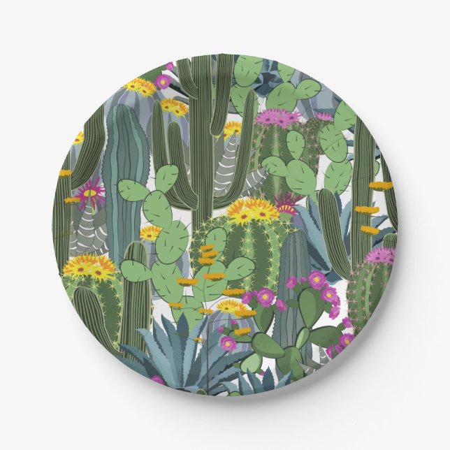 Prato De Papel Flores de Cactus e Cactus  (Frente)