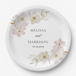 Prato De Papel Flores de Cores de Água de Creme e Blush