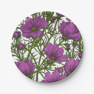 Prato De Papel Flores de cosmos violetas