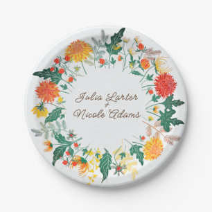 Prato De Papel Flores de Dália de Primavera Laranja Pastel Amarel