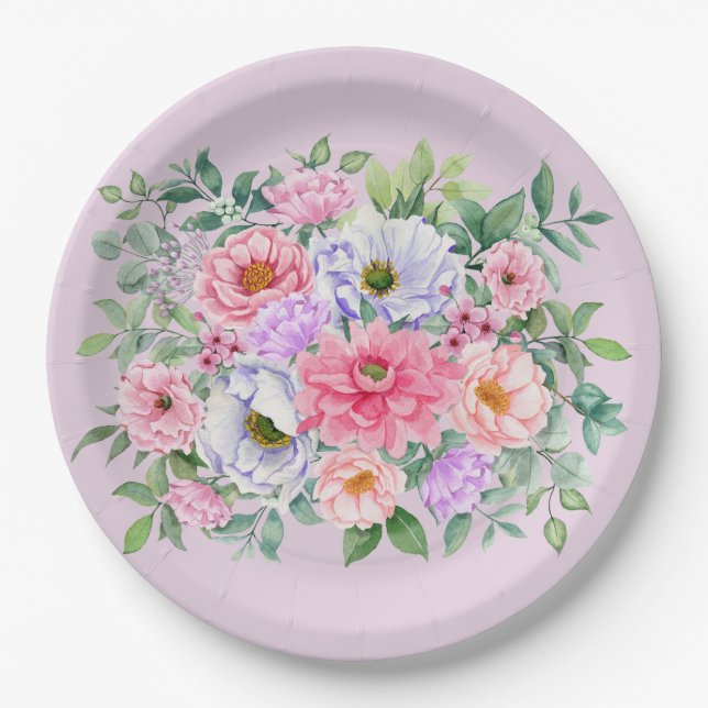 Prato De Papel Flores de Festas do Jardim de Verão Delicadas (Frente)