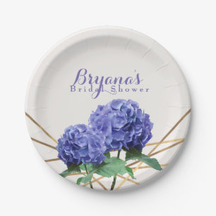 Prato De Papel Flores de Hortênsia & Linhas Douradas Personalizad