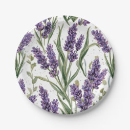 Prato De Papel Flores de Lavanda Roxa Botânica Aquarela