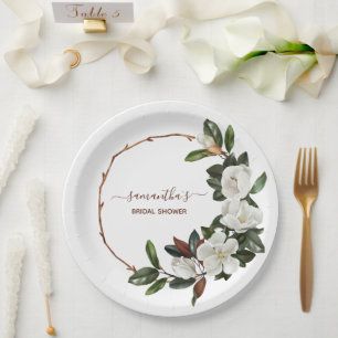 Prato De Papel Flores de Magnólia Brancas Elegantes, Chuveiro de