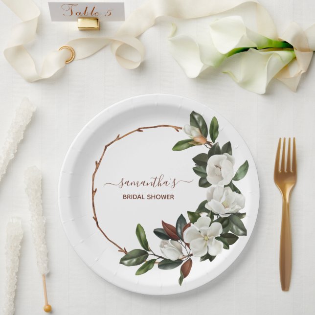 Prato De Papel Flores de Magnólia Brancas Elegantes, Chuveiro de  (Casamento)
