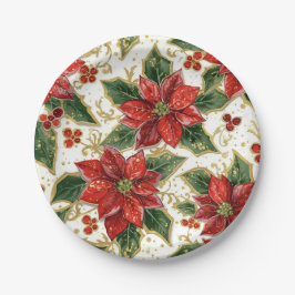 Prato De Papel Flores de Natal da Poinsettia Vermelha