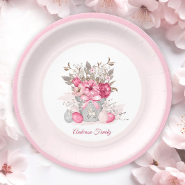 Prato De Papel Flores de Nome da Família Brunch, Páscoa Rosa