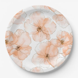 Prato De Papel Flores de Pêssego Bonito Aniversário