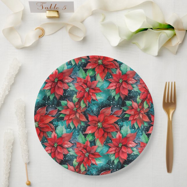 Prato De Papel Flores de Poinsettia Clássicas de Natal (Casamento)