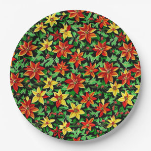 Prato De Papel Flores de Poinsettia de Natal Padrão-86756
