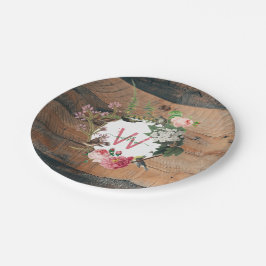 Prato De Papel Flores De Vintagem De Madeira Rústica Monogramada