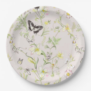 Prato De Papel flores delicadas com borboleta no estilo chinês