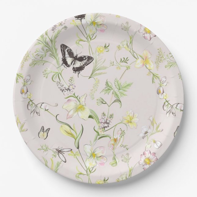 Prato De Papel flores delicadas com borboleta no estilo chinês (Frente)
