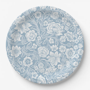 Prato De Papel Flores Desenhadas à Mão, Arte Botânica Azul Cinza 