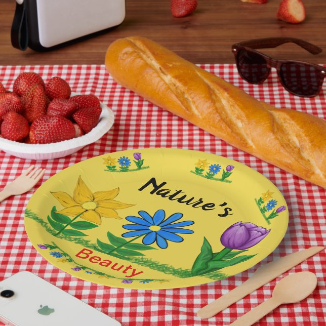 Prato De Papel Flores do Jardim bonito Tulip Daisy Blue (Piquenique)