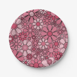 Prato De Papel Flores do Jardim Retro Padrão Floral do Groovy 60s