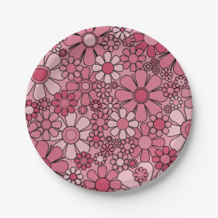 Prato De Papel Flores do Jardim Retro Padrão Floral do Groovy 60s