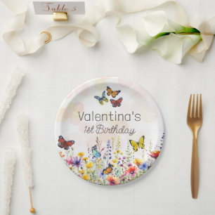 Prato De Papel Flores e borboletas coloridas