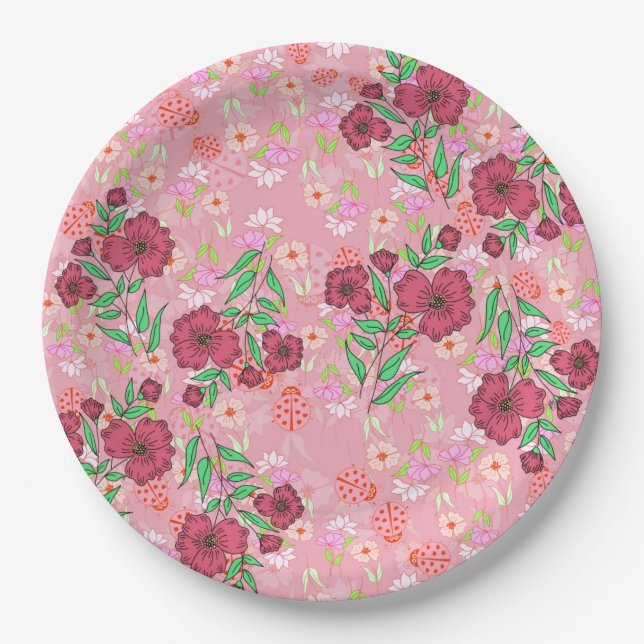 Prato de Papel Flores e joaninhas (Frente)